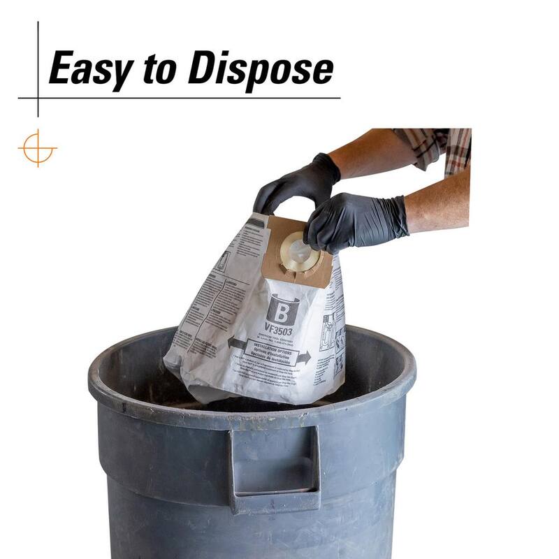 RIDGID High-Eff. Wet Dry Vacuum Dry Pick-up Only Dust Bags for Select 5-10 Gallon RIDGID Vacs, except HD0600, Size B (6-Pack) - VF3503A