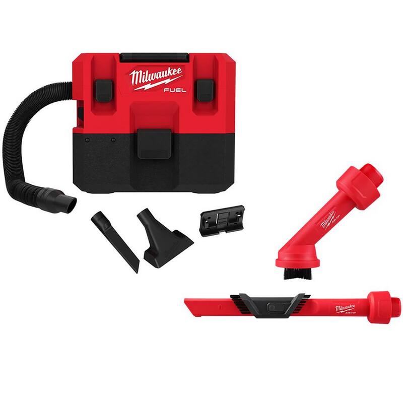Milwaukee M12 FUEL Cordless 1.6 Gal. Wet/Dry Vacuum with AIR-TIP 1-1/4 in. - 2-1/2 in. (2-Piece) Cross Brush and Crevice Kit - 0960-20-49-90-2035-49-90-2023