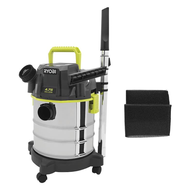 RYOBI ONE+ 18V Cordless 4.75 Gallon Wet/Dry Vacuum (Tool Only) with Foam Filters (2-Pack) - PWV201B-A32WF02