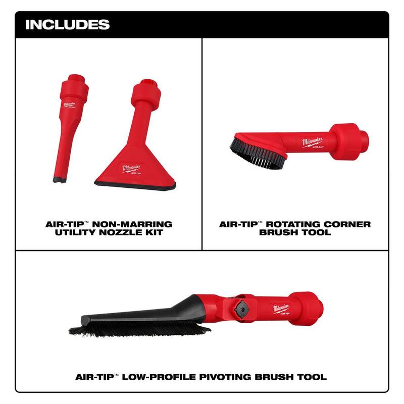 Milwaukee AIR-TIP 1-1/4 in. to 2-1/2 in. Non-Marring Crevice Tool, Utility Nozzle and Brush Kit For Wet/Dry Shop Vacuums (3-Piece) - 49-90-2034-49-90-2021-49-90-2027