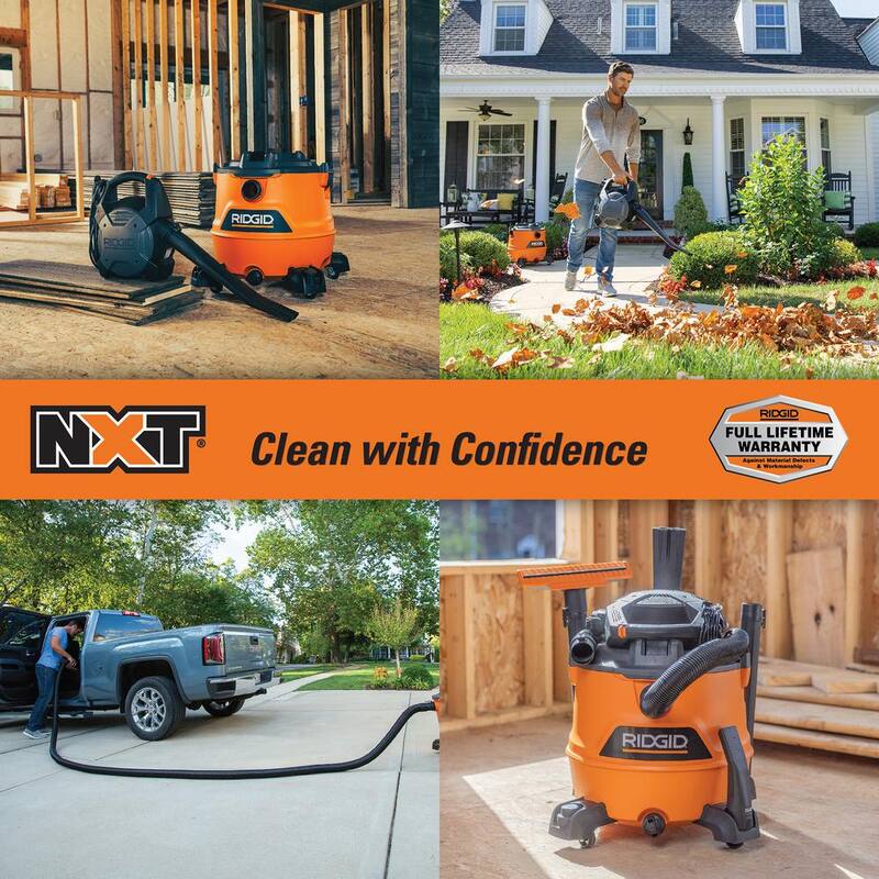 RIDGID 16 Gallon 6.5 Peak HP NXT Shop Vac Wet Dry Vacuum with Detachable Blower, Filter, 7 ft Hose, 20 ft Hose and Accessories - HD1600D