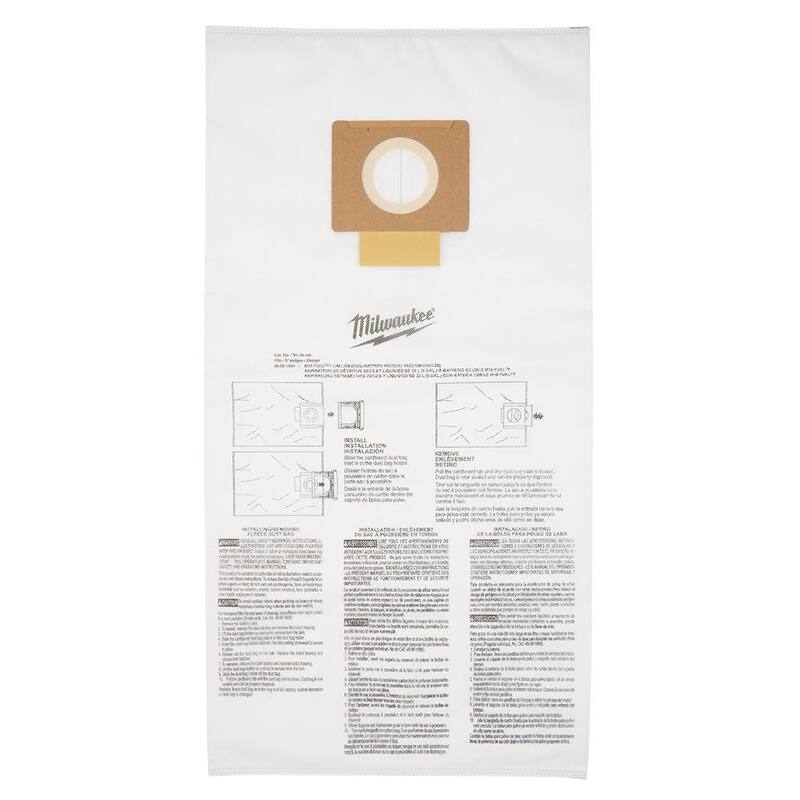 Milwaukee Fleece Dust Bags for 9 Gal. M18 FUEL Cordless Wet/Dry Shop Vacuums (5-Pack) - 49-90-1989