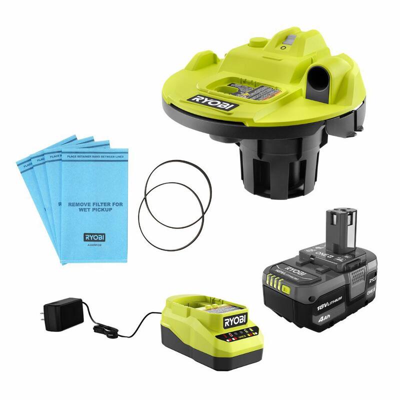 RYOBI ONE+ 18V Cordless 5 Gal. Wet/Dry Vacuum Kit w/ 1-1/4 in. Hose, Crevice Tool, 4.0 Ah Battery, Charger & Filter Bags (4Pk) - PCL732K-A32RF09