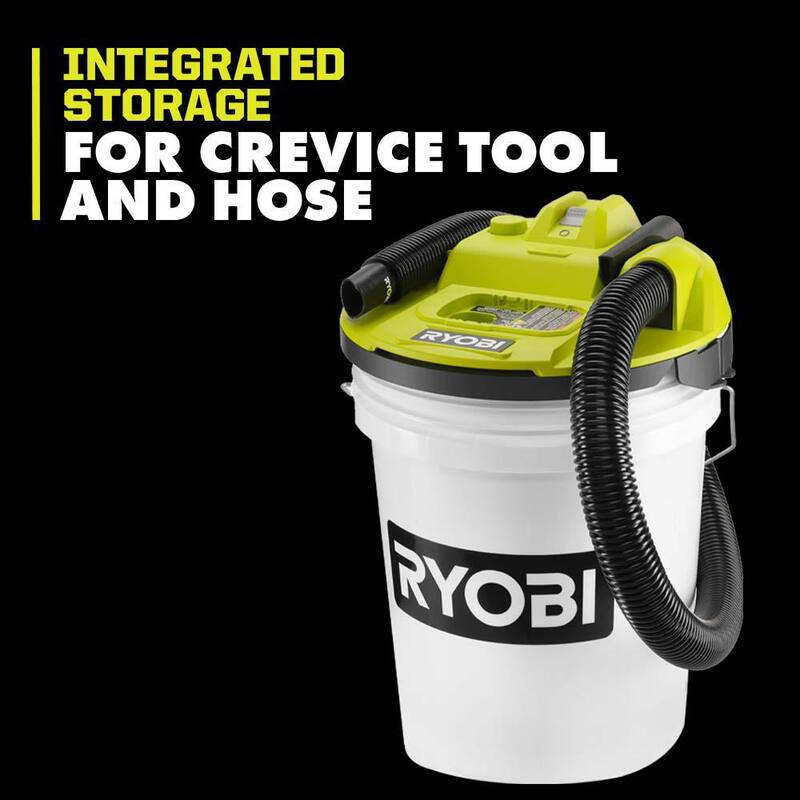 RYOBI ONE+ 18V Cordless 5 Gal. Wet/Dry Vacuum Kit w/ 1-1/4 in. Hose, Crevice Tool, 4.0 Ah Battery, Charger & Filter Bags (4Pk) - PCL732K-A32RF09
