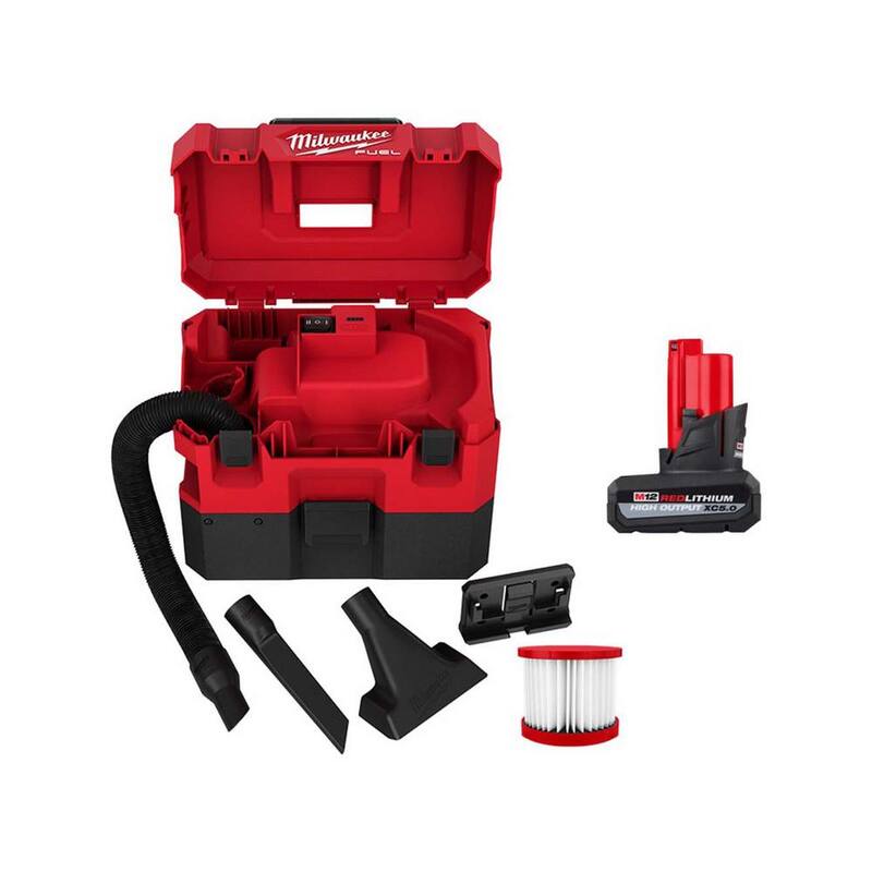 Milwaukee M12 FUEL 12-Volt Lithium-Ion Cordless 1.6 Gal. Wet/Dry Vacuum with M12 XC High Output 5.0 Ah Battery Pack - 0960-20-48-11-2450