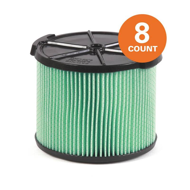 RIDGID HEPA Material Pleated Paper Wet Dry Vacuum Shop Vac Filter Replacement for Most 3-4.5 Gallon RIDGID Shop Vacs (8-Pack) - VF3600B