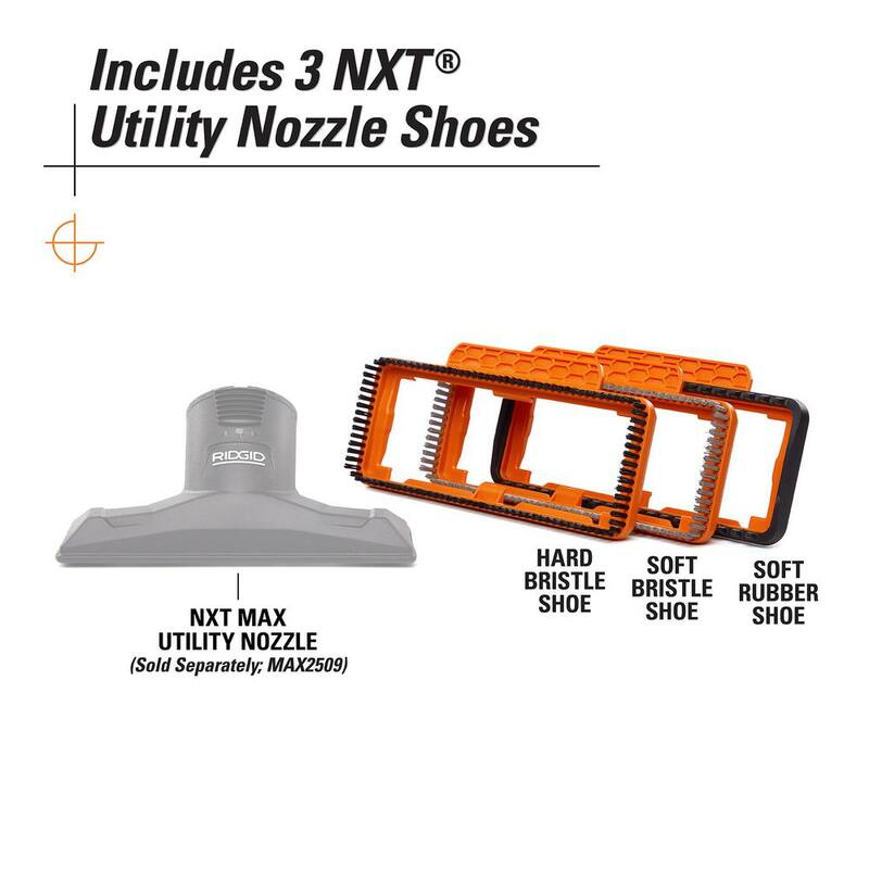 RIDGID 2-1/2 in. NXT Max Utility Nozzle Shoe Kit Attachments with Hard, Soft and Rubber Bristles for RIDGID NXT Wet Dry Vacuums - SK0900