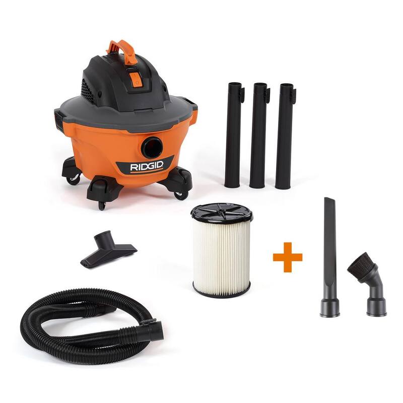 RIDGID 6 Gallon 3.5 Peak HP NXT Shop Vac Wet Dry Vacuum with Filter, Hose, Wands, Utility Nozzle, Crevice Tool, Dusting Brush - HD0600A