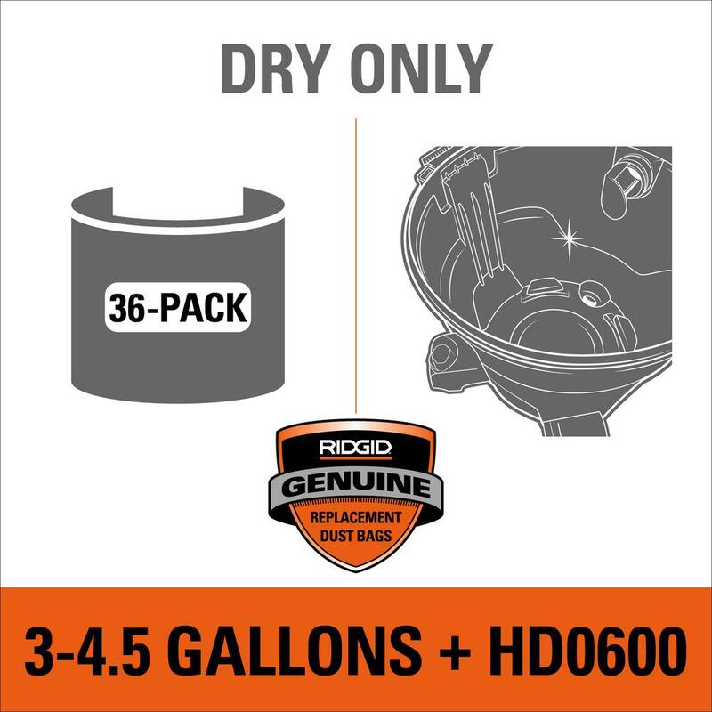 RIDGID High-Eff. Wet Dry Vacuum Dry Pick-up Only Dust Bags for 3-4.5 Gallon and HD0600 RIDGID Shop Vacs, Size C (36-Pack) - VF3501D