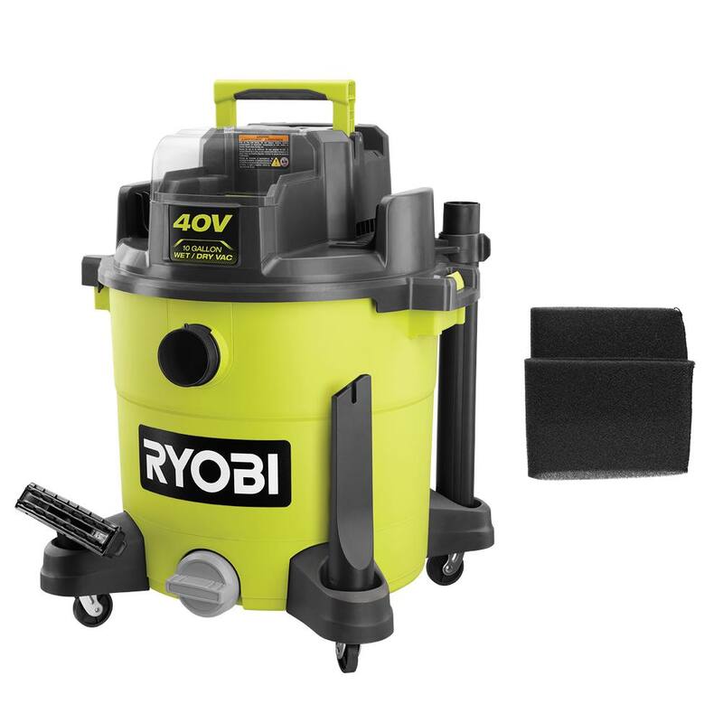 RYOBI 40V 10 Gal. Cordless Wet/Dry Vacuum (Tool Only) with Replacement Foam Filters (2-Pack) - RY40WD01B-A32WF02