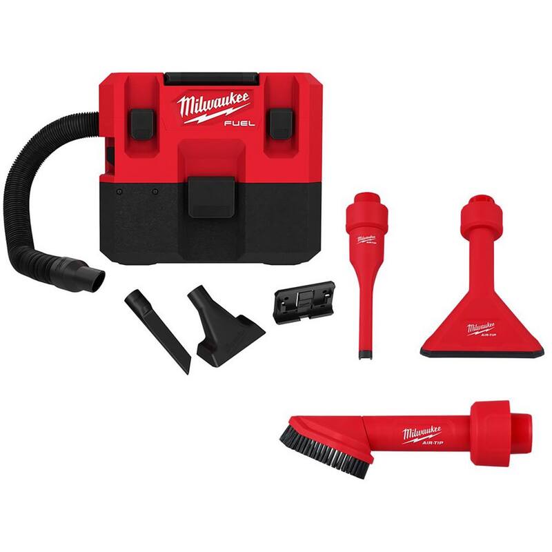 Milwaukee M12 FUEL Cordless 1.6 Gal. Wet/Dry Vacuum with AIR-TIP 1-1/4 in. - 2-1/2 in. (3-Piece) Crevice, Nozzle and Brush Kit - 0960-20-49-90-2034-49-90-2021