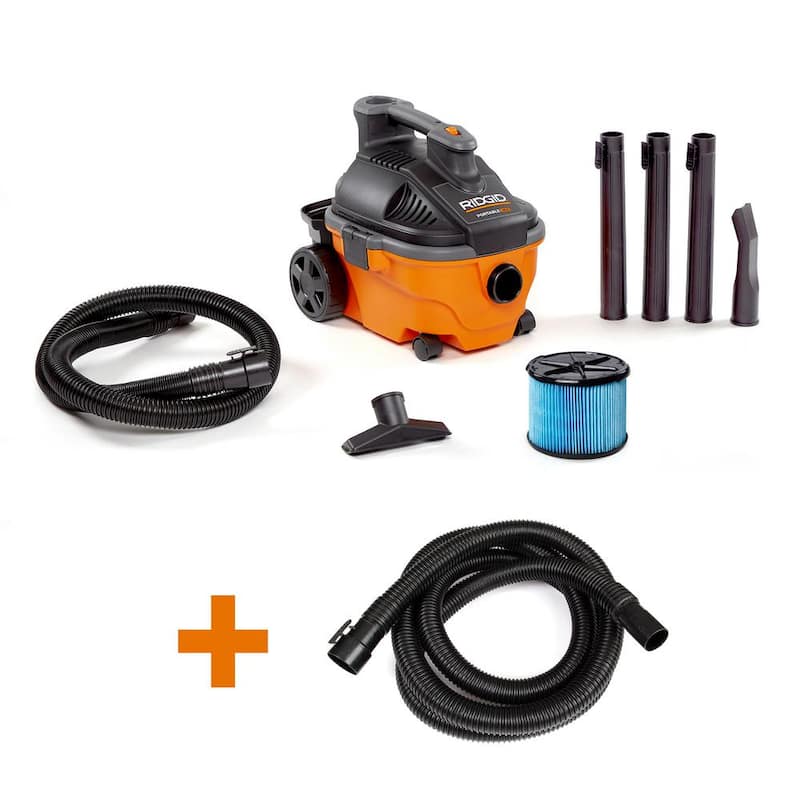 RIDGID 4 Gallon 5.0 Peak HP Portable Shop Vac Wet Dry Vacuum with Fine Dust Filter, Hose, Accessories and 14 ft. Locking Hose - WD4070B