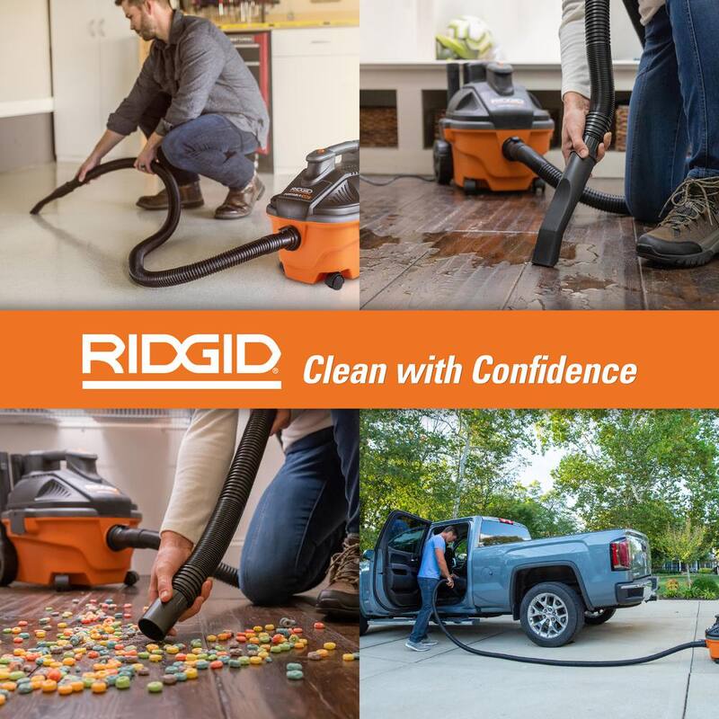 RIDGID 4 Gallon 5.0 Peak HP Portable Shop Vac Wet Dry Vacuum with Fine Dust Filter, Hose, Accessories and 14 ft. Locking Hose - WD4070B