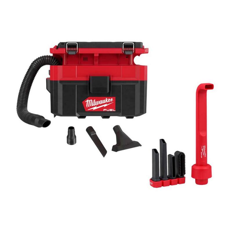Milwaukee M18 FUEL PACKOUT 18-Volt Lithium-Ion Cordless 2.5 Gal. Wet/Dry Vacuum and AIR-TIP 4-IN-1 Right Angle Tool Attachment - 0970-20-49-90-2026