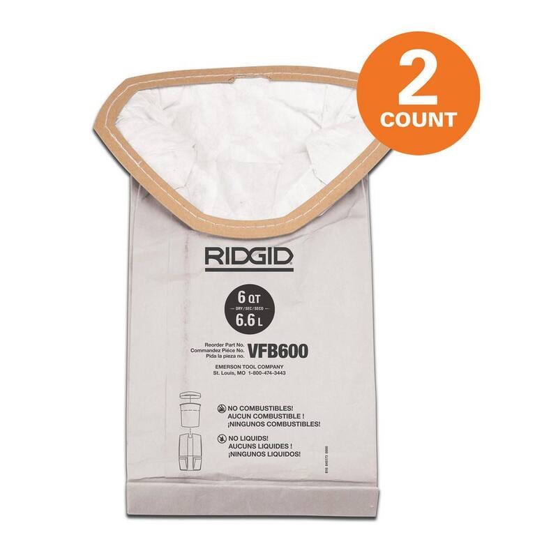 RIDGID Replacement Open Top Dry Pick-up Only General Debris Filter Bags for RIDGID 6 Quart NXT Backpack Vacuum HDB600 (2-Pack) - VFB600