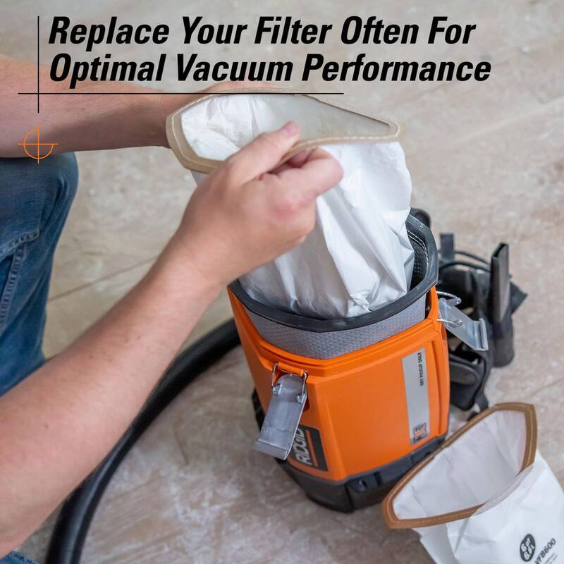 RIDGID Replacement Open Top Dry Pick-up Only General Debris Filter Bags for RIDGID 6 Quart NXT Backpack Vacuum HDB600 (2-Pack) - VFB600