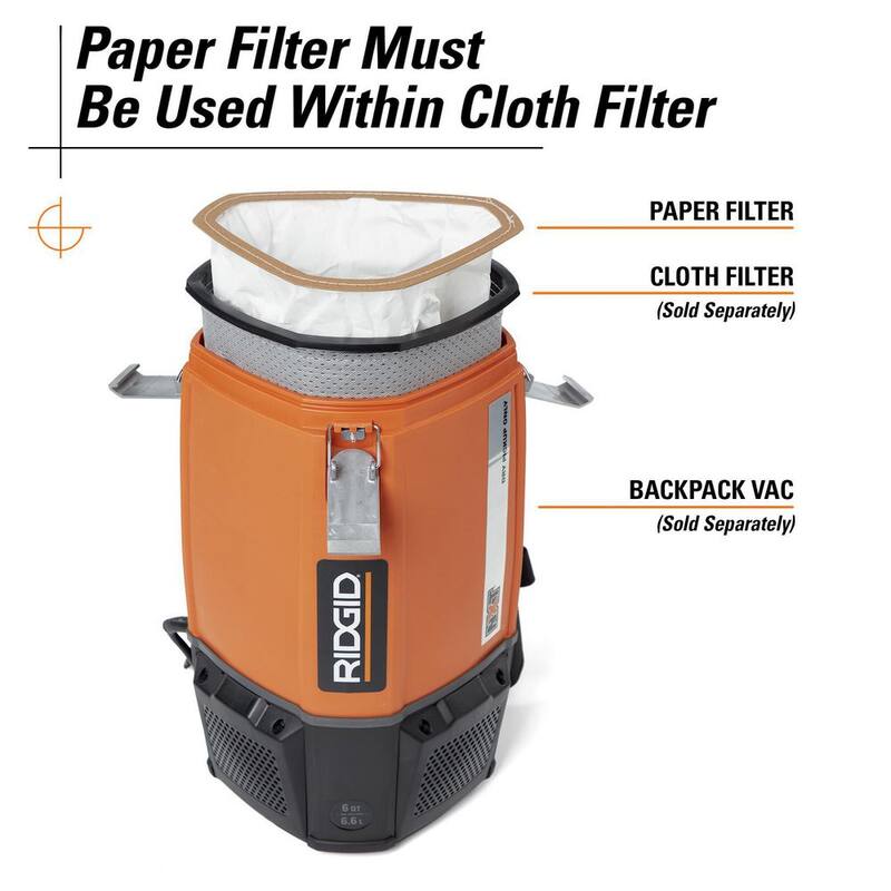 RIDGID Replacement Open Top Dry Pick-up Only General Debris Filter Bags for RIDGID 6 Quart NXT Backpack Vacuum HDB600 (2-Pack) - VFB600