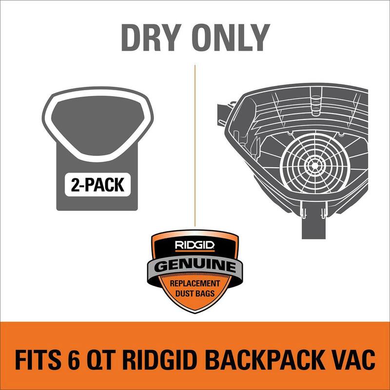 RIDGID Replacement Open Top Dry Pick-up Only General Debris Filter Bags for RIDGID 6 Quart NXT Backpack Vacuum HDB600 (2-Pack) - VFB600
