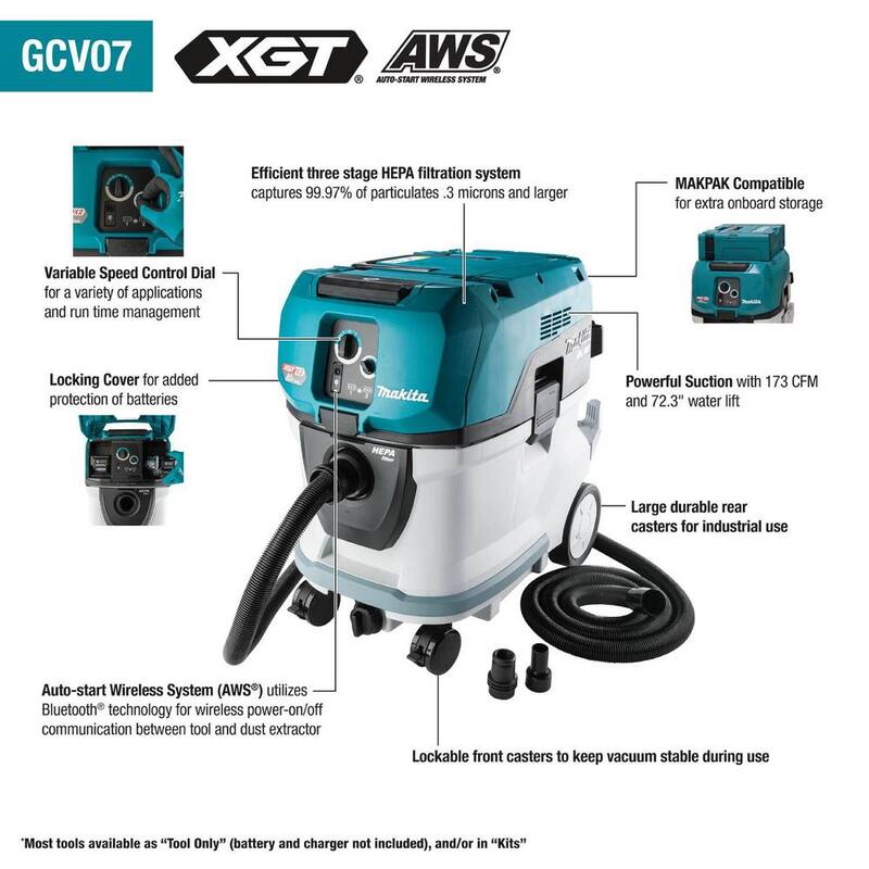 Makita 80V max (40V max X2) XGT 10 Gal. HEPA Vacuum Wet and Dry w/AWS, (4.0Ah) - GCV07PMU