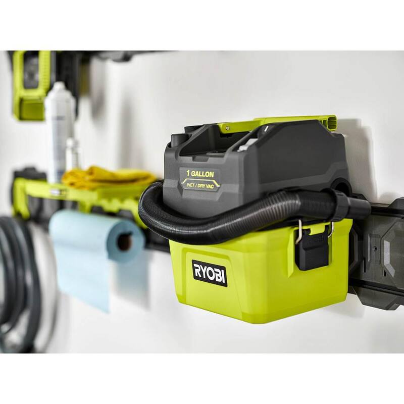 RYOBI ONE+ 18V Cordless 1 Gal. Wet/Dry Vacuum (Tool Only) with LINK Wall Rails (2-Pack) - PCL733B-STM504