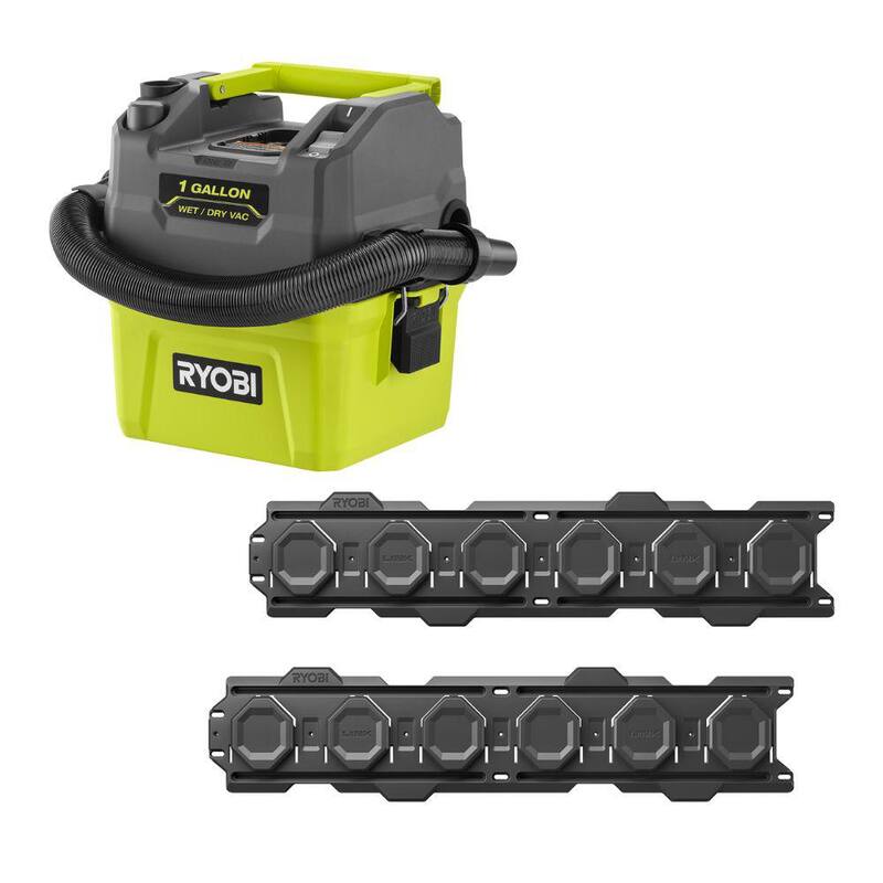 RYOBI ONE+ 18V Cordless 1 Gal. Wet/Dry Vacuum (Tool Only) with LINK Wall Rails (2-Pack) - PCL733B-STM504