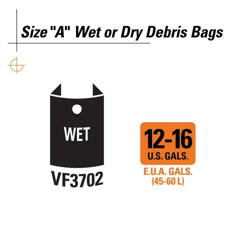 RIDGID Wet Dry Vacuum Premium Wet Mess or Dry Dust Debris Bags for Select 12-16 Gallon RIDGID Shop Vacs, Size A (6-Pack) - VF3702A