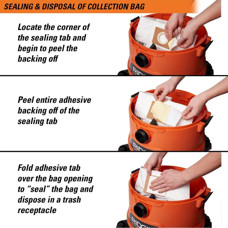 RIDGID Wet Dry Vacuum Premium Wet Mess or Dry Dust Debris Bags for Select 12-16 Gallon RIDGID Shop Vacs, Size A (6-Pack) - VF3702A