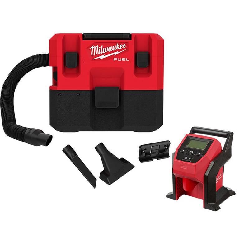 Milwaukee M12 FUEL 12-Volt Lithium-Ion Cordless 1.6 Gal. Wet/Dry Shop Vacuum with M12 Compact Inflator (2-Tool) - 0960-20-2475-20