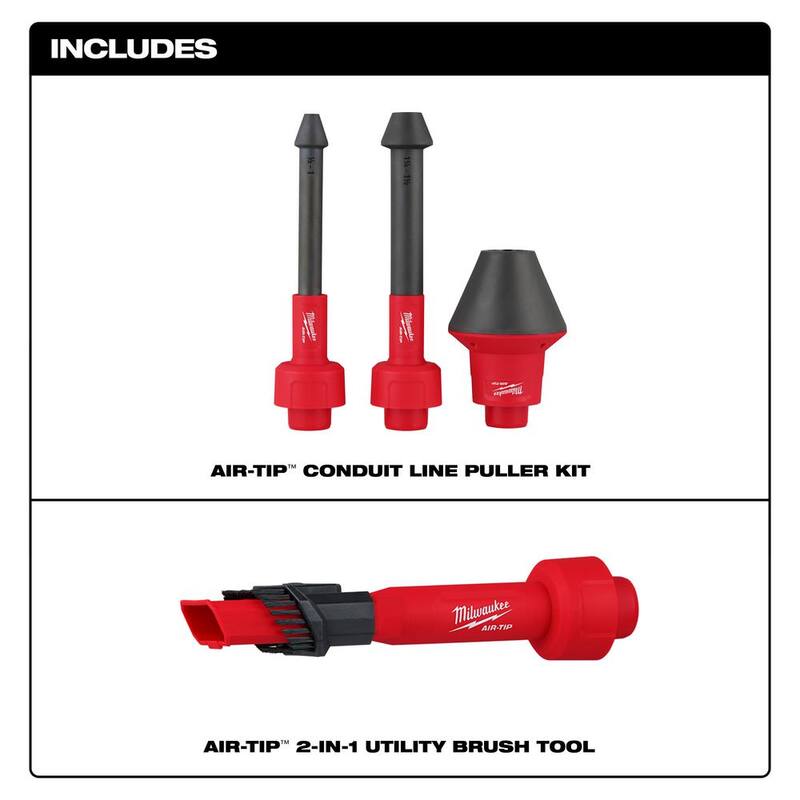 Milwaukee AIR-TIP 1-1/4 in. - 2-1/2 in. Conduit Line Puller Attachment and 2-IN-1 Utility Brush For Wet/Dry Shop Vacuums (4-Piece) - 49-90-2024-49-90-2028