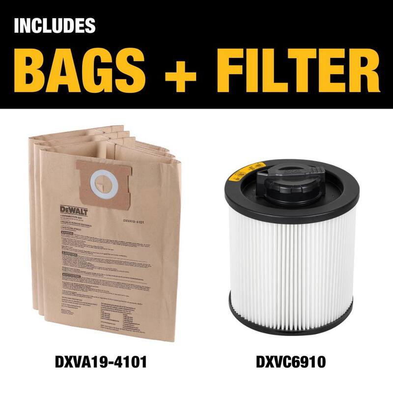 DEWALT 3-Pack Disposable Bag and Standard Cartridge Filter Combo Pack for 6-10 Gallon Wet/Dry Vacuums - 6910-4101