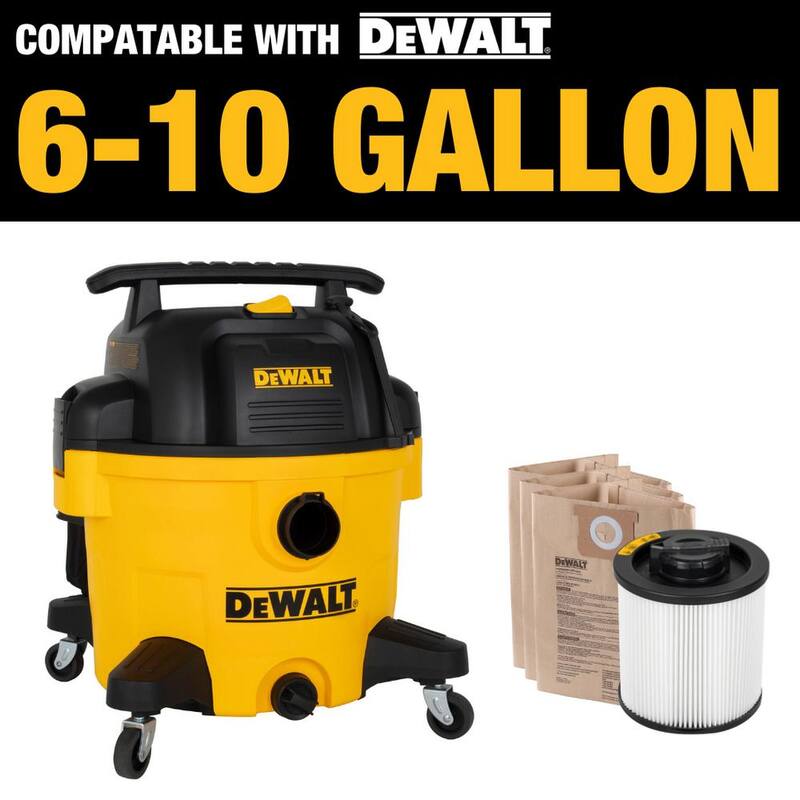 DEWALT 3-Pack Disposable Bag and Standard Cartridge Filter Combo Pack for 6-10 Gallon Wet/Dry Vacuums - 6910-4101