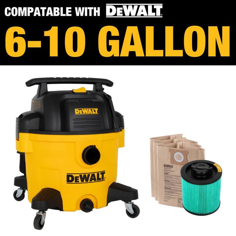 DEWALT 3-Pack Disposable Bag and HEPA Cartridge Filter Combo Pack for 6-10 Gallon Wet/Dry Vacuums - 6914-4101