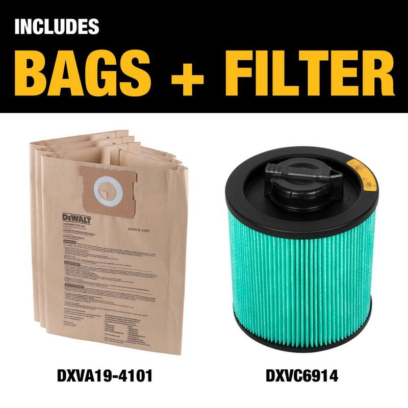 DEWALT 3-Pack Disposable Bag and HEPA Cartridge Filter Combo Pack for 6-10 Gallon Wet/Dry Vacuums - 6914-4101