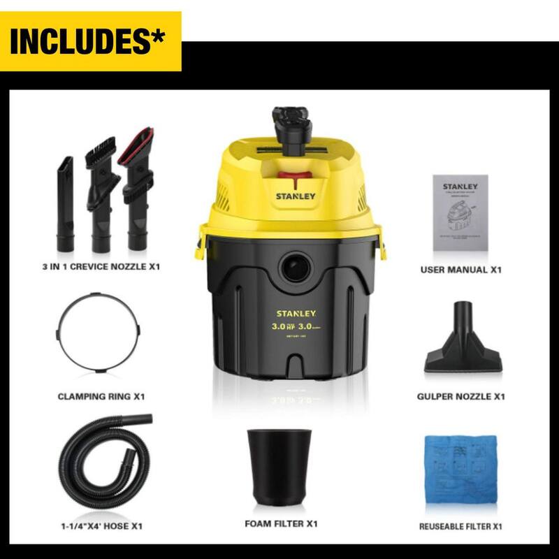 Stanley 3 Gal. Portable Wet/Dry Vacuum with Hose Accessories - SL18910P-3T
