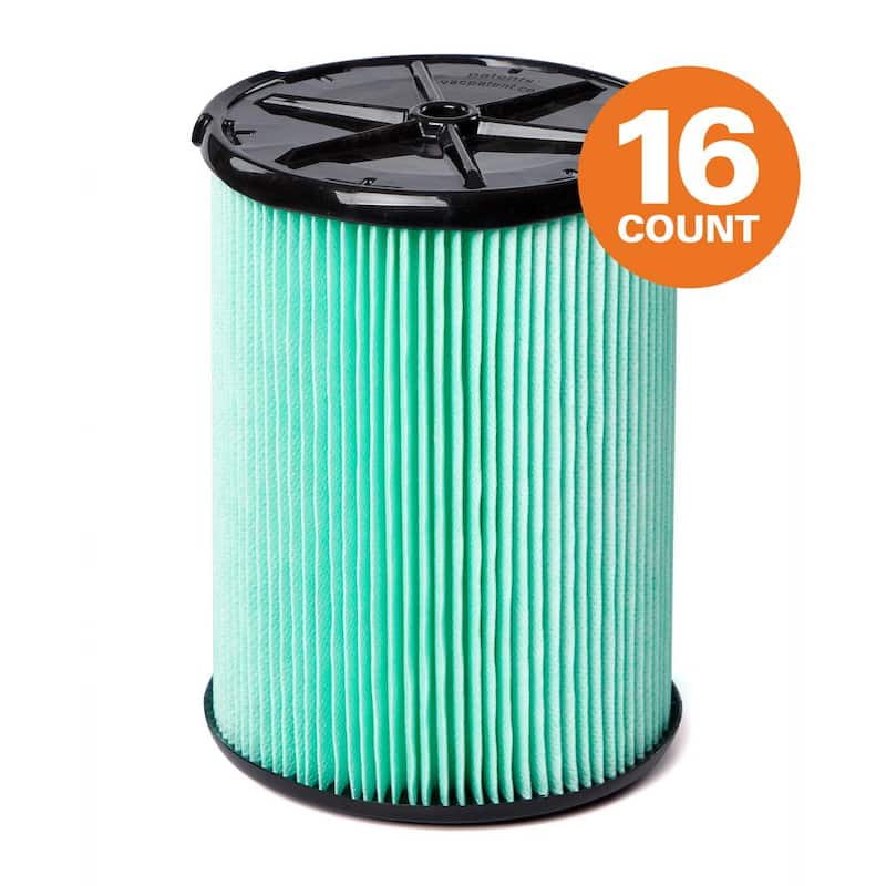 RIDGID HEPA Material Pleated Paper Wet Dry Vacuum Shop Vac Filter Replacement for Most 5-16 Gallon RIDGID Shop Vacs (16-Pack) - VF6000H