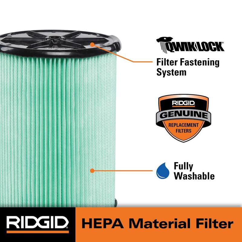 RIDGID HEPA Material Pleated Paper Wet Dry Vacuum Shop Vac Filter Replacement for Most 5-16 Gallon RIDGID Shop Vacs (16-Pack) - VF6000H