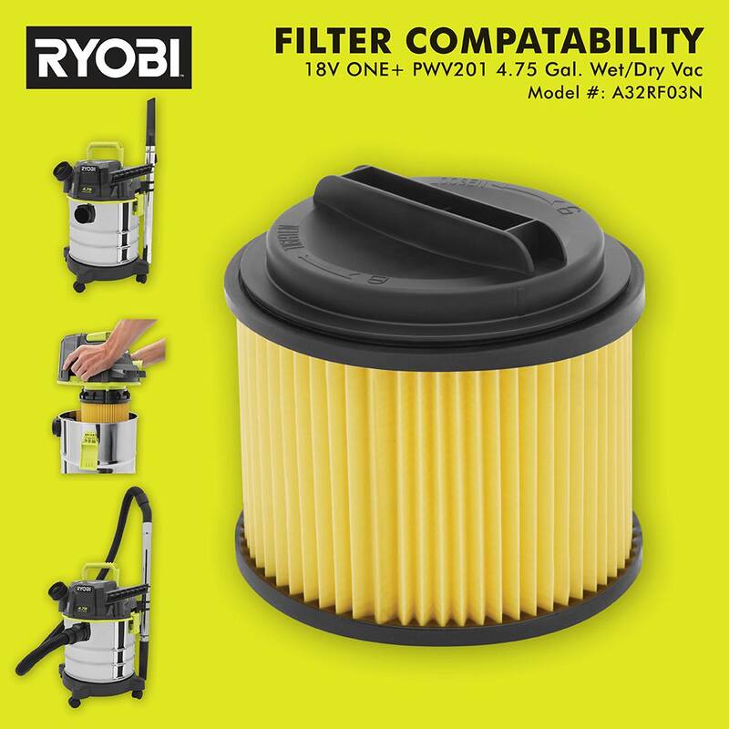 RYOBI ONE+ 18V Cordless 4.75 Gallon Wet/Dry Vacuum (Tool Only) with Accessory Kit - PWV201B-A32TW01N-A32SS02N