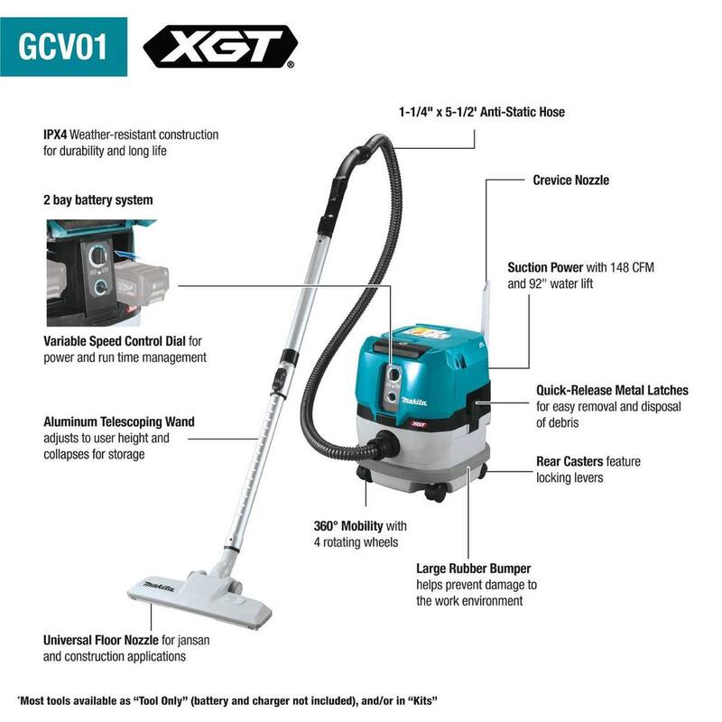 Makita 40V max XGT Brushless Cordless 2.1 Gallon Wet/Dry Dust Extractor/Vacuum Kit (4.0Ah) - GCV01PM