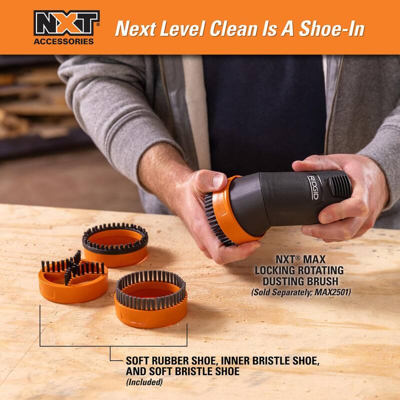 RIDGID 2-1/2 in. NXT Max Rotating Dusting Brush Shoe Kit with Rubber, Soft, Inner Bristles for RIDGID NXT Wet Dry Vacuums - SK0100