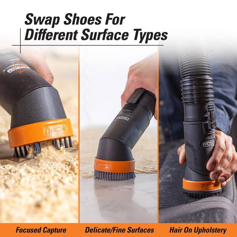 RIDGID 2-1/2 in. NXT Max Rotating Dusting Brush Shoe Kit with Rubber, Soft, Inner Bristles for RIDGID NXT Wet Dry Vacuums - SK0100