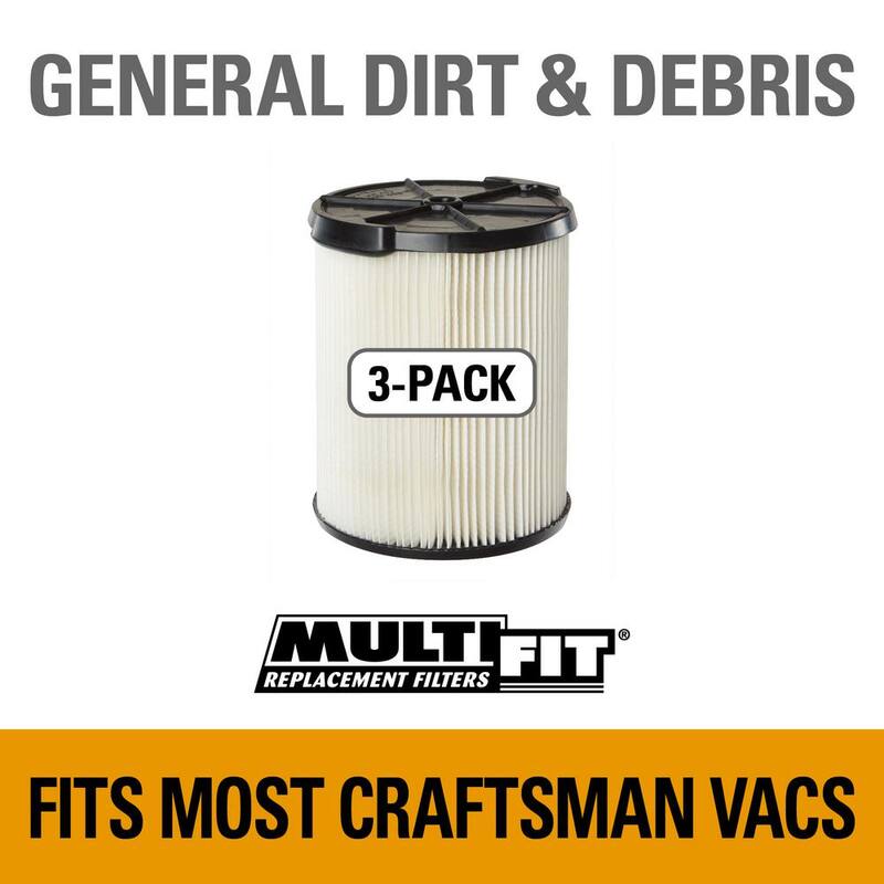 MULTI FIT General Purpose Replacement Wet Dry Vacuum Filter for Most 5 to 20 Gallon CRAFTSMAN Shop Vacuums (3-Pack) - VF7816A