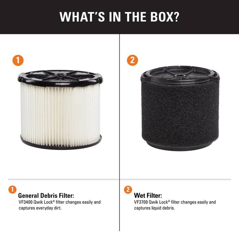 RIDGID General Debris Pleated Paper and Wet Debris Foam Wet Dry Vacuum Filters for Most 3-4.5 Gallon RIDGID Shop Vacs (2-Pack) - VF3437