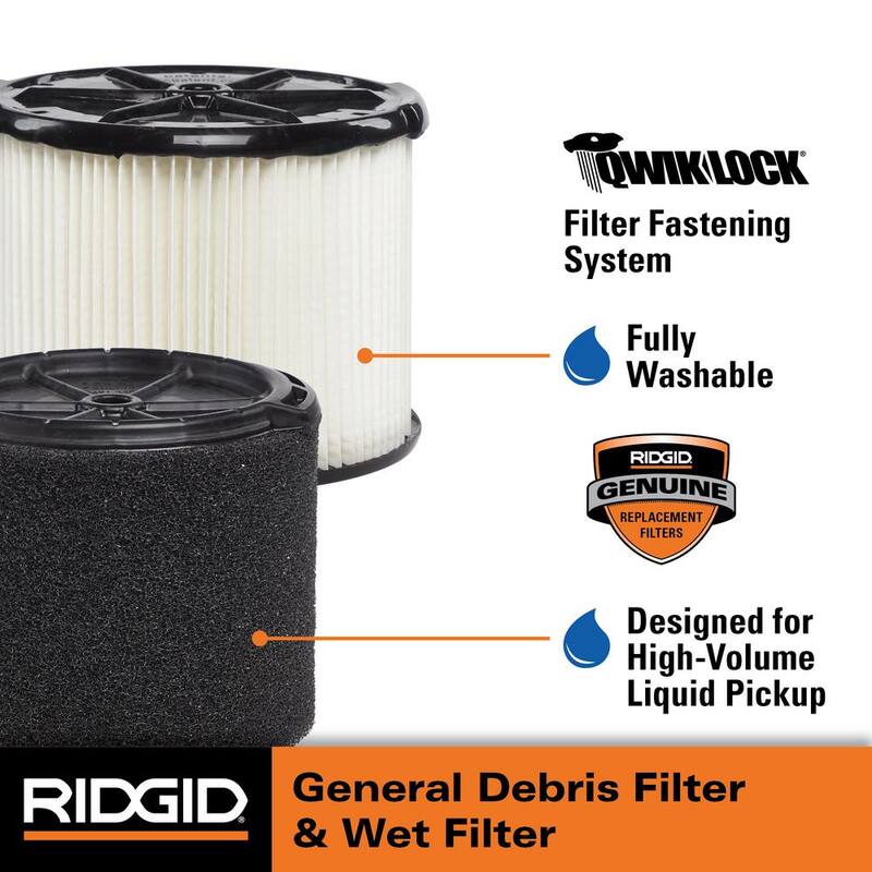 RIDGID General Debris Pleated Paper and Wet Debris Foam Wet Dry Vacuum Filters for Most 3-4.5 Gallon RIDGID Shop Vacs (2-Pack) - VF3437