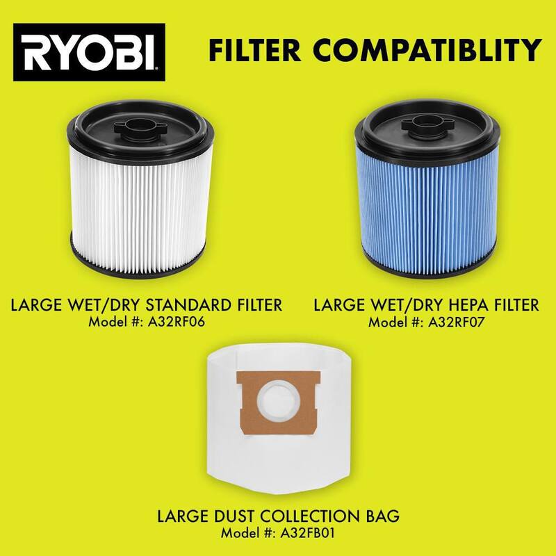 RYOBI 40V 10 Gal. Cordless Wet/Dry Vacuum (Tool Only) with HEPA Replacement Filter - RY40WD01B-A32RF07