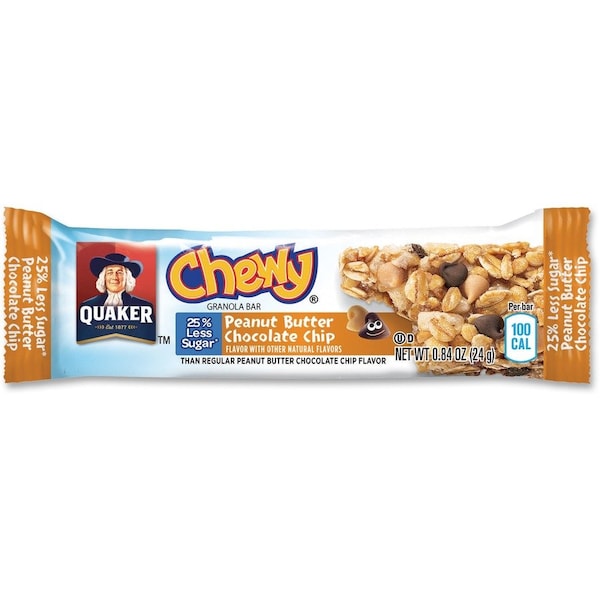Barra de granola Chewy de Quaker Oats, mantequilla de cacahuate con chispas de chocolate, 96 piezas, paquete azul - QKR31184
