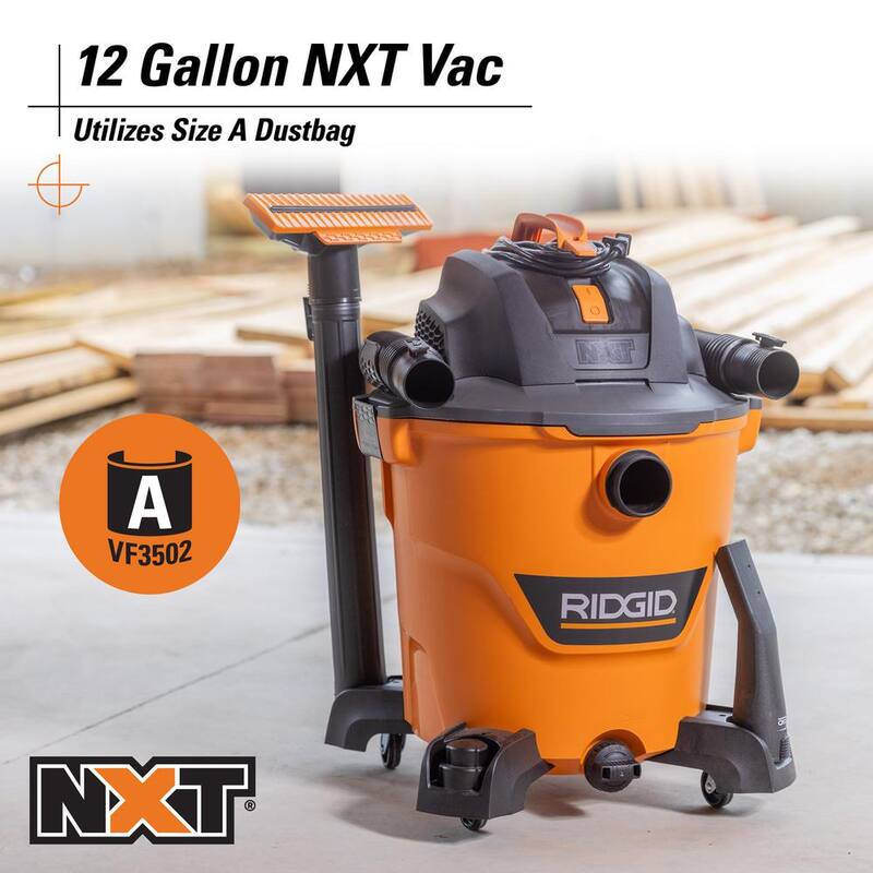 RIDGID 12 Gallon 5.0 Peak HP NXT Shop Vac Wet Dry Vacuum with Filter, Locking Hose, Accessories and Wet Application Filter - HD1200C