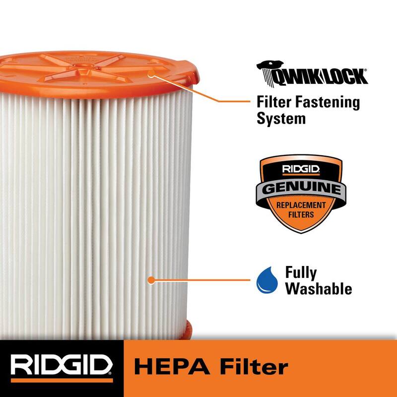 RIDGID HEPA Replacement Wet Dry Vacuum Shop Vac Filter for Most 5-16 Gallon RIDGID Shop Vacs (8-Pack) - VF8000C