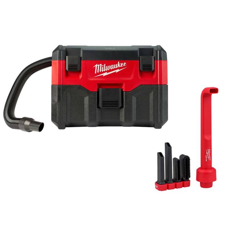 Milwaukee M18 18-Volt 2 Gal. Lithium-Ion Cordless Wet/Dry Vacuum and AIR-TIP 4-IN-1 Right Angle Tool Wet/Dry Vacuum Attachment - 0880-20-49-90-2026