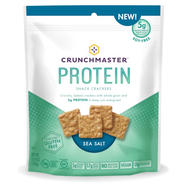 Crunchmaster Galletas Proteínicas para Botana con Sal Marina 3.54 oz, Paquete de 12 - 41259NCD12CM