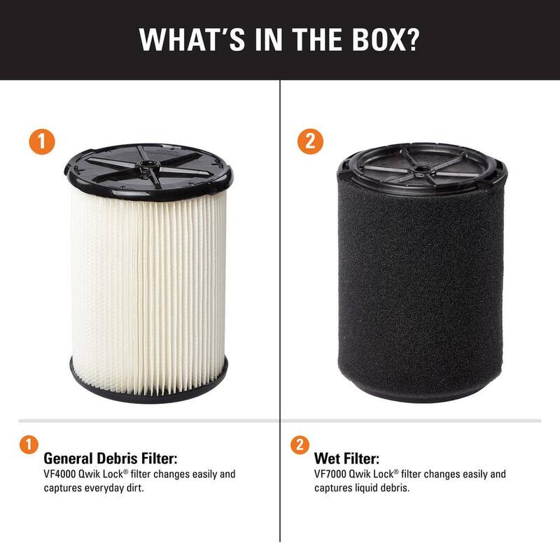 RIDGID General Debris Pleated Paper and Wet Debris Foam Wet Dry Vacuum Filters for Most 5-16 Gallon RIDGID Shop Vacs (2-Pack) - VF4070